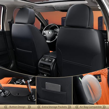 Seat Covers for Cars, Waterproof Automotive Seat Covers, Leather Car Seat Covers 2 Pack, Universal Front Seat Cushion Protector for Most Cars Trucks SUV-Black&Orange