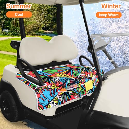 Golf Cart Seat Covers, Universal Golf Cart Seat Towel Blanket with 4 Front Pockets & Nonskid Bottom Fits for EZGO, Yamaha, Club Car and More 2 Person Seats Golf Carts - color: ‎Red banana leaf