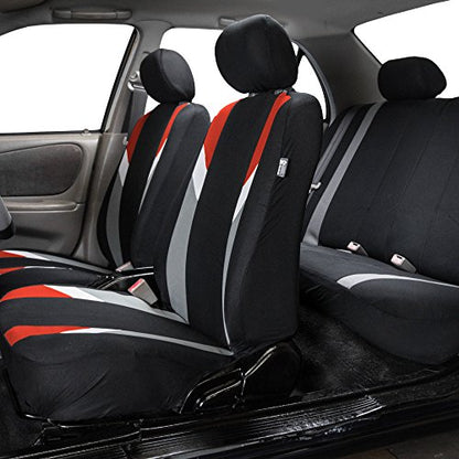 FH Group Premium Modernistic Flat Cloth Car Seat Covers – Universal Fit, Washable Seat Covers for SUV Sedan Van, Red, Full Set - color: Red, size: Full Set