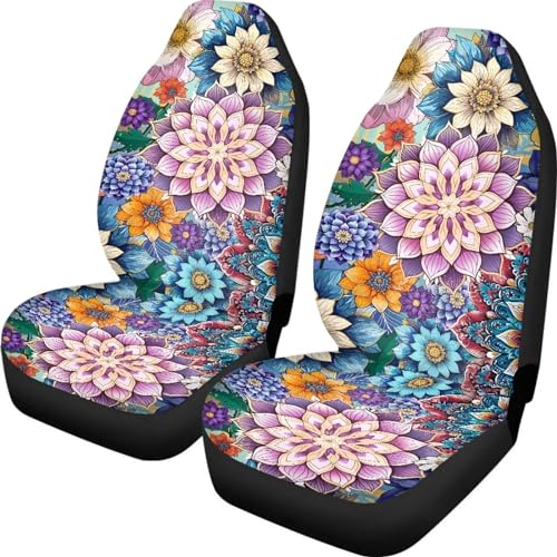 Dreaweet Boho Car Seat Covers Front Seats Only,Flower Print Car Accessories for Women Interior,2 Pcs Car Front Seat Protector Universal for Cars SUV Trucks - color: Boho Flower