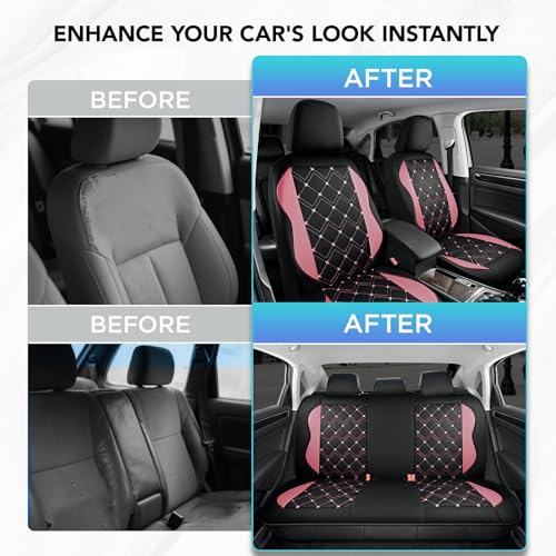 Road Comforts Seat Covers, Premium Leather Car Seat Covers Full Set for Women Girls,Airbag Compatible, Automotive Seat Covers Universal Fit Most Cars,Vans,Truck,SUV - color: Pink Full Set