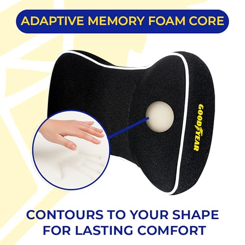 Goodyear Car Neck Pillow, Soft Memory Foam Headrest Pillow for Driving, Ergonomic Car Seat Headrest Cushion with Adjustable Strap, Breathable & Removable Cover, Neck Pain Relief, Black - color: Black