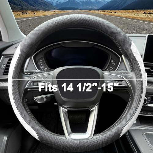 Nappa Leather Steering Wheel Cover, Elegant Diamond Checkered Design, Non-Slip wear-Resistant, Enhance Driving Comfort, Suitable for Steering Wheel Diameter 14 1/2‘-15’ Models.Black White - color: Black White