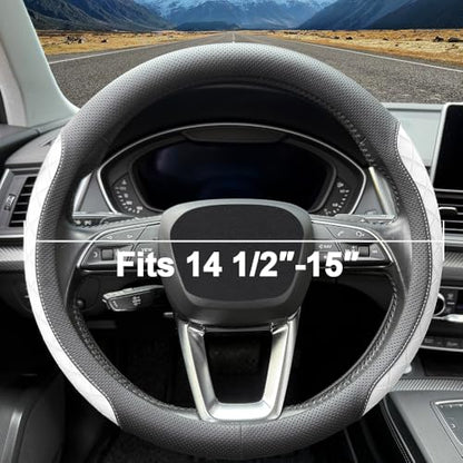 Nappa Leather Steering Wheel Cover, Elegant Diamond Checkered Design, Non-Slip wear-Resistant, Enhance Driving Comfort, Suitable for Steering Wheel Diameter 14 1/2‘-15’ Models.Black White - color: Black White