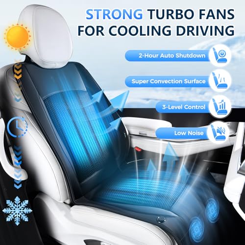 Upgraded Cooling Car Seat Cover Front Seat with Blowing&Suction, 12V-24V Ventilated Car Seat Cushion with 2 Turbo Fans, 3-Speed Adjustable Universal Fit Breathable Car Cushion for Summer Driving-Black - color: 2 Turbo Fans-Black
