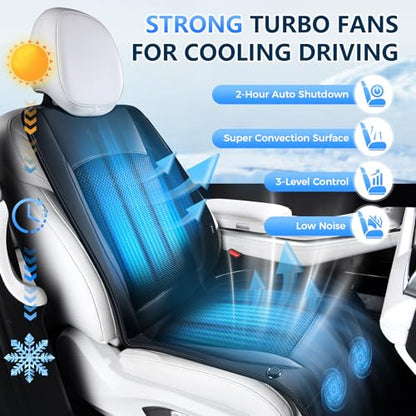 Upgraded Cooling Car Seat Cover Front Seat with Blowing&Suction, 12V-24V Ventilated Car Seat Cushion with 2 Turbo Fans, 3-Speed Adjustable Universal Fit Breathable Car Cushion for Summer Driving-Black - color: 2 Turbo Fans-Black