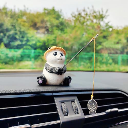 Cute Fishing Car Ornaments for Dashboard, Swinging Fish Car Dashboard Decor, Fun Car Decoration for Dash Car Accessories for Anglers, Home Garden Decor - color: Panda