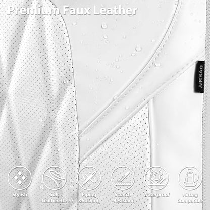CAR PASS Nappa Leather High Back Front Seat Covers, Tesla Model 3 Model Y Breathable Faux Leather Front Bucket Seat Covers, Anti-Slip Airbag Compatible Universal Fit for Sedan SUV Van Truck, White - color: White High Back, size: Two Front