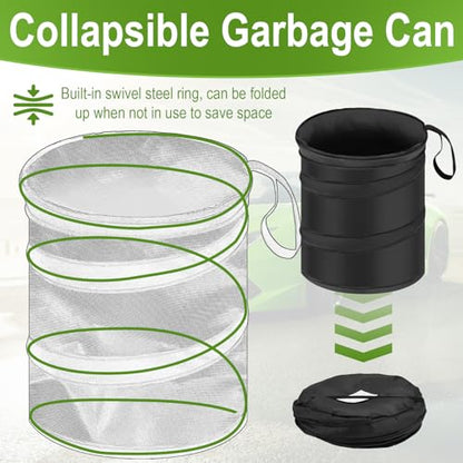 ecocstm 2 PCS Car Trash Can, Collapsible Pop-up Car Garbages Can, Car Accessories Portable Garbage Bin with Elastic Band, Waterproof Small Garbage Can for Back Seat Front Seat, for Outdoor Traveling