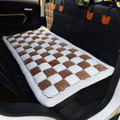 Backseat Pet Bed Mat, Truck Plaid Dog Bed for Car Back Seat, Deluxe Dog Seat Covers, Non-Slip Travel Pet Mat, Fit for Backseat Extenders and Trucks SUVs - color: Brown&White
