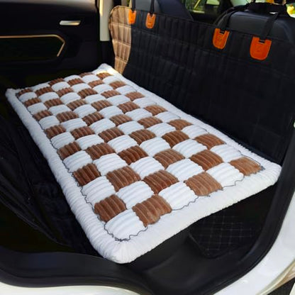 Backseat Pet Bed Mat, Truck Plaid Dog Bed for Car Back Seat, Deluxe Dog Seat Covers, Non-Slip Travel Pet Mat, Fit for Backseat Extenders and Trucks SUVs - color: Brown&White