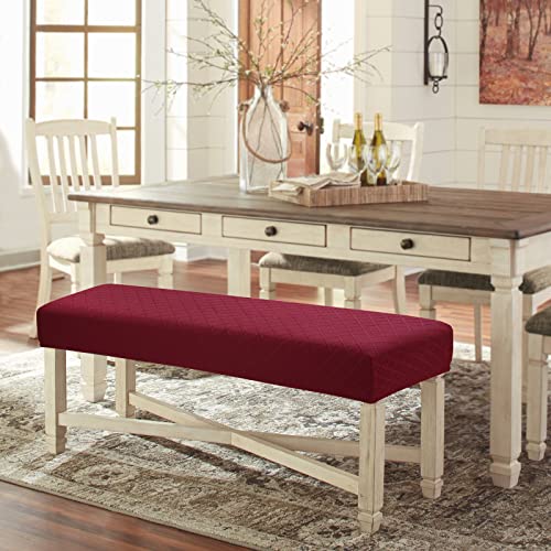 Fuloon Stretch Jacquard Dining Bench Cover - Anti-Dust Removable Bench Slipcover Washable Seat Cushion Protector for Bedroom, Kitchen, Hotel, Banquet (Burgundy) - color: Burgundy