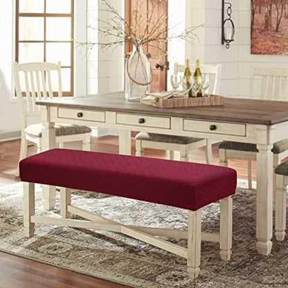 Fuloon Stretch Jacquard Dining Bench Cover - Anti-Dust Removable Bench Slipcover Washable Seat Cushion Protector for Bedroom, Kitchen, Hotel, Banquet (Burgundy) - color: Burgundy