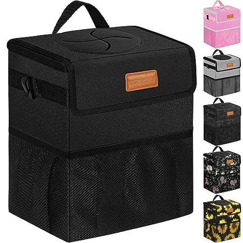 ELONGRIVER Car Trash Can Bin for Back Seat Leak Proof, Cute Car Trash Bag Hanging, Vehicle Trash Can for SUV Truck Van, Automotive Garbage Cans Front Seat Black - color: Balck, size: 3 Gallons