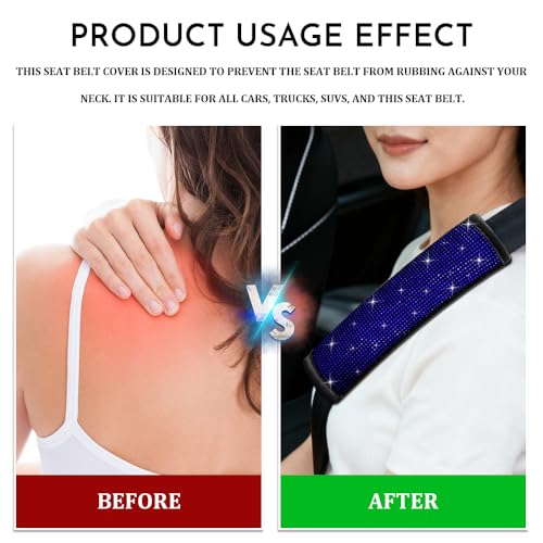 2PCS Bling Seat Belt Covers, Seat Belt Cover Pad, Car Seatbelt Shoulder Pads with Rhinestone, Auto Accessories Comfortable Automotive Neck Shoulder Mat Cushion for Car Truck SUV (Blue) - color: Blue