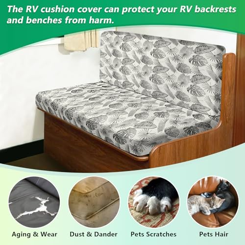 molasofa RV Dinette Cushion Covers, RV Booth Seat Cover Stretchable Camper Cushion Couch Covers Washable Slipcovers for Camper Car Bench (1 Backrest Cover & 1 Bench Cover, Beige Leaves) - color: Beige Leaves, size: 1 Bench Cover & 1 Backrest Cover