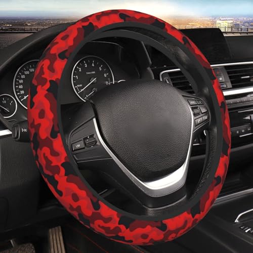 Black Red Camo Camouflage Bright Car Steering Wheel Cover,Non-Slip Elastic Neoprene-Sweat Car Accessories,Universal 15 Inch Fit Auto, Vans Trucks,Suvs, Truck - color: Black Red Camo