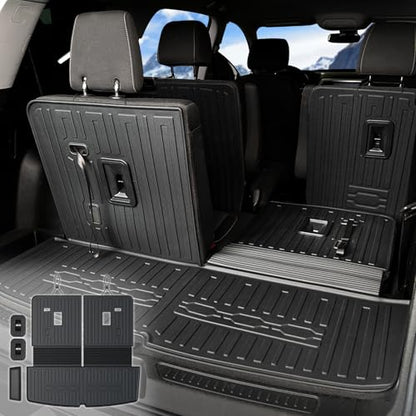 Cargo Mat Backrest Mats 2-in-1 Design for 2017-2023 GMC Acadia 6/7 Seats Accessories, All-Weather TPE Trunk Mat Cargo Liner Protector SLE/SLT/AT4/DENALI(Cargo Mat with Backrest Mats)