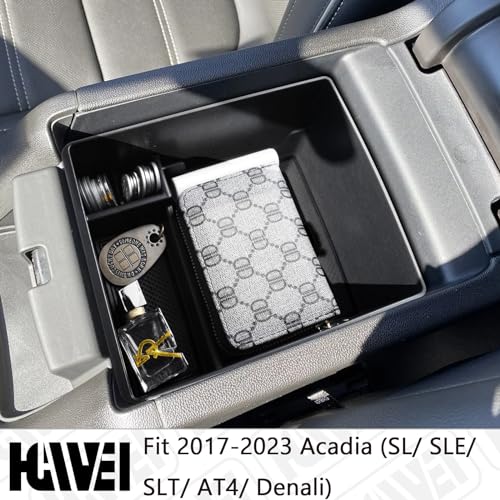 Compatible with GMC Acadia Center Console Organizer 2017-2019 2020 2021 2022 2023 Acadia SL SLE SLT Denali AT4 Interior Accessories, ABS Armrest Storage Box Insert Tray, Black