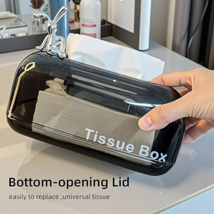 Tissue Box Cover,Automatic Sinking Tissue Box Holder,Napkin Holder Home Decor for Tabletop Night Stands Bathroom Office,7.87 * 5.31 * 4.13inch (Black)