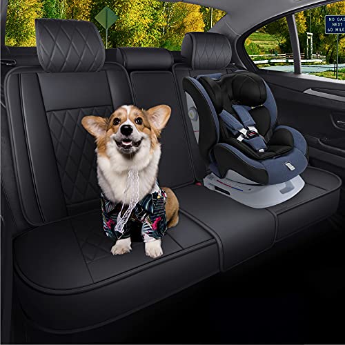 Aierxuan Rear Back Seat Covers Waterproof Leather Universal Fit Compatible with Honda Toyota Ford Kia Hyundai Jeep VW Audi Benz Chevy Nissan, Split Bench 60/40 or 50/50 (Rear Seat/Black) - color: Rear Seat/Black