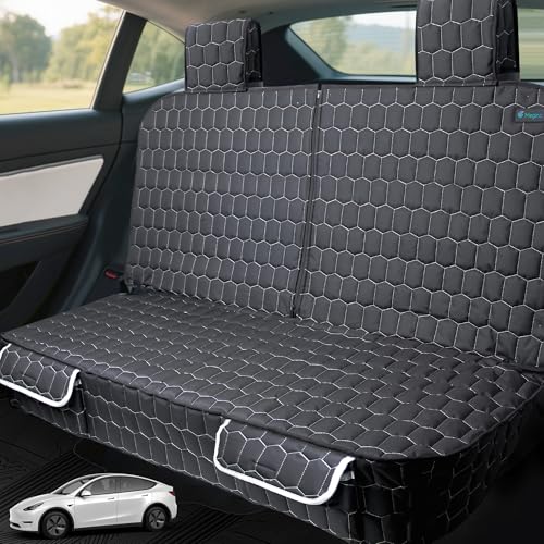 Meginc Dog Seat Covers for Tesla Model Y, Heavy Duty Bench Seat Cover with Headrest for Model Y, Non Slip Waterproof Back Seat Cover for Cars Armrest Compatible Car Seat Protector for Kids and Dogs - size: Bench-model Y