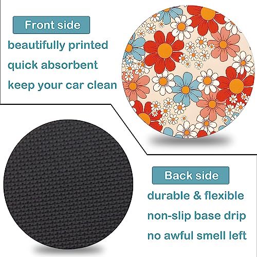 Car Cup Holder Coasters, 2 Pack – 2.75" Universal Auto Anti-Slip Insert Coaster, Rubber Car Coasters, Personalized Car Accessories for Women (Retro Daisy) - color: Retro Daisy