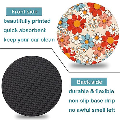 Car Cup Holder Coasters, 2 Pack – 2.75" Universal Auto Anti-Slip Insert Coaster, Rubber Car Coasters, Personalized Car Accessories for Women (Retro Daisy) - color: Retro Daisy