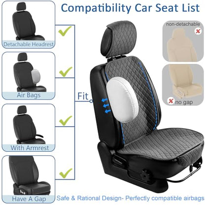2 Pack Linen Front Car Seat Covers for Cars, Breathable Linen Car Seat Protector Fit Four Seasons, Non-Slip Car Seat Pad for Most Vehicles (2Pack Dark Grey)
