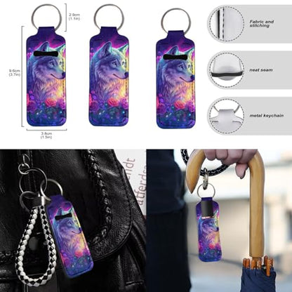 Wolf Flower Printed 15 Pcs Car Seat Cover Full Set, Protective Auto Accessories Set Front Rear Seat Covers Steering Wheel Protector Car Headrest Cover Keychain - color: Purple-Wolf Flower