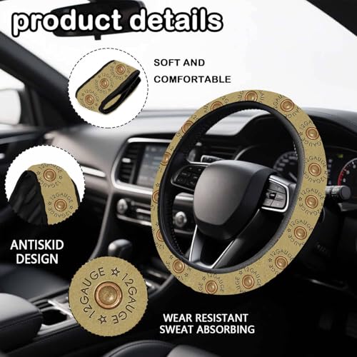 Skull Steering Wheel Cover,Non-Slip Breathable Neoprene Steering Wheel Covers,Horror Car Accessories and Car Decor,Skull Skeleton Gifts for Women,Men Universal 15 Inch Fit Auto,SUV,Truck