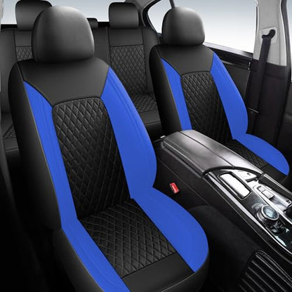 HChengkikz Blue Car Seat Covers, Breathable and Waterproof Seat Cover Full Set, PU Premium Universal Fit Automotive Airbag Compatible for Cars Sedans SUVs Vans and Trucks (Full Set, Black + Blue) - color: N1 Black Blue, size: Full Set