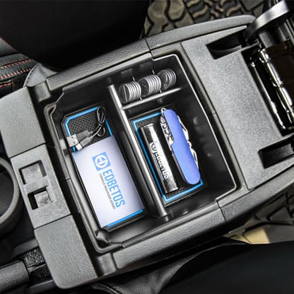 Center Console Organizer Tray Compatible with Jeep Wrangler JK/JKU 2011-2018 Rubicon Sport Sahara Accessories Armrest Storage Glove Box, (Blue Trim)