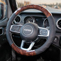 Wood Grain Steering Wheel Cover, Universal 15 Inch, Car Steering Wheel Protector Men Women, Comfort Finger Grips, Breathable Microfiber Leather, Anti-Slip, Black