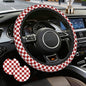 Checkered Steering Wheel Cover,Red White Checkered Universal 15" Elastic Car Steering Wheel Cover with 2 PCS Car Coasters,Anti-Slip Breathable Accessories for Auto,SUVs,Truck - color: Checkered