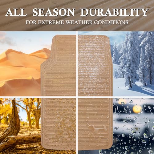 CAR PASS Tan Rubber Car Floor Mats & Cargo Liners, All Weather Car Mats & Trunk Mats,Waterproof Automotive Floor Mats Trim to Fit for Most Cars Sedans SUVs Vans, Durable Heavy Duty Anti-Slip,Beige - color: Beige with cargo liner