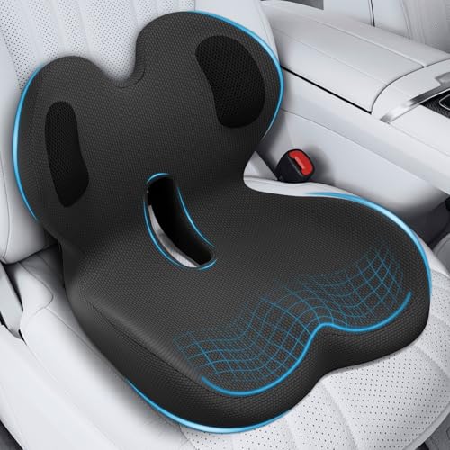 Trucker Seat Cushion, Car Seat Cushions with Lumbar Support Pillow, Ergonomic L-Shaped Orthopedic Memory Foam Pad for Long Driving Back Pain Sciatica Relief, Drivers Office Workers (Black+ Gray) - color: Black+ Gray