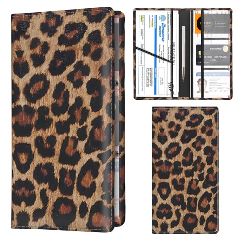 Car Registration and Insurance Holder with Magnetic Shut, Cute Vehicle Glove Box Car Organizer, Premium Interior Car Accessories for Women Men Luxury Brown Leopard - color: Luxury Brown Leopard