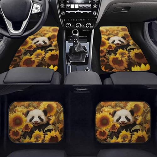 Panda Sunflower Yellow Car Floor Mats Front & Rear Car Mats Set of 4pcs Car Carpet Universal Fit for SUV,Vans,sedans,Trucks - color: Panda Sunflower Yellow