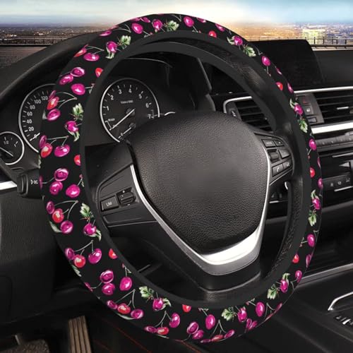 Cherry Car Steering Wheel Cover Pink Car Accessories Neoprene Cute Steering Wheel Covers Protector for Women Girls Universal 15 Inch for SUV Truck Van Sedans - color: Cherry Pattern
