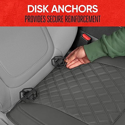 Motor Trend Car Seat Cushion, 2 Pack - Diamond Stitched Faux Leather Seat Covers for Cars Trucks SUV, Gray Padded Car Seat Covers with Storage Pockets, Premium Automotive Seat Covers for Front Seats