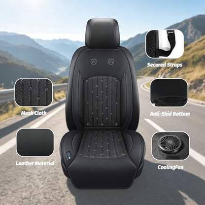 Cooling Car Seat Cover with 2 Powerful Turbo Fans – 12V-24V Ventilated Car Seat Cushion, 3-Speed Breathable Cooling Pad for Sweaty Back, Universal Fit for Car SUV Truck (Black)