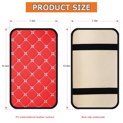 HZEL Car Center Console Cushion Pad, PU Leather Vehicle Armrest Protection Cover, Waterproof Automotive Interior Arm Rest Seat Box Mat Accessories, Universal for SUV, Sedan, Truck (Red) - color: Red