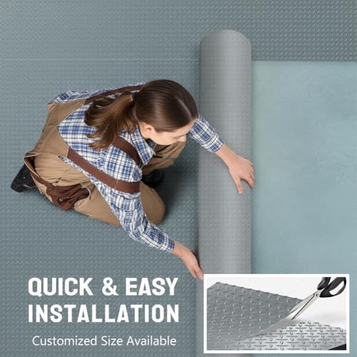Garage Floor Mat, PVC Flooring Roll Thickened Garage Mats, Heavy Duty Parking Mat Waterproof Nonslip Floor Protector for Car, Trailer, SUV, Basement, Gym (Grey) (8 Feet x 12 Feet)