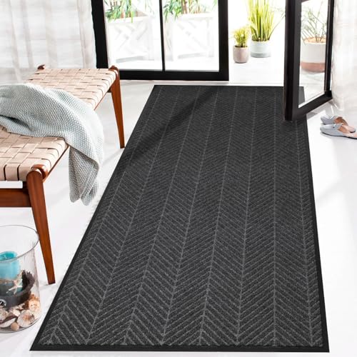 2′ x 6′ Heavy Duty Front Door Mat Indoor Outdoor Entrance, Easy Clean Non-Slip All Weather Commercial Floor Mat for Entryway, No Curling Waterproof Vinyl Welcome Mat (Charcoal Grey) - color: Charcoal Grey, size: 2' x 6' (Rectangular)