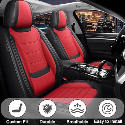 JWLK Seat Covers for Infiniti QX60 2014-2026, Anti-Slip Breathable Seat Covers for Cars, Luxury Nappa Leather Automotive Seat Covers Sets Compatible with Airbag (Standard 2 Seats, Black Red)