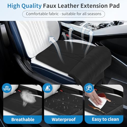 Car Seat Leg Extender Support Pad, Leather Leg Rest Pillow with Breathable Perforations & Memory Foam, Anti-Wrinkle Surface Universal Car Seat Cushions Fit for Most Vehicles, Chairs, Black