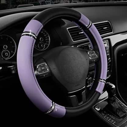 Road Comfort Leather Steering Wheel Cover – Premium Anti-Slip Car Steering Wheel Grip Cover – Universal Fit for 14.5”–15” Cars, Trucks & SUVs - Purple - color: Purple