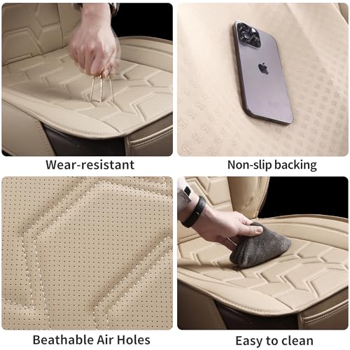 Leather Car Seat Covers Breathable Front Seat Protector Automotive seat Covers Universal Fit for Most Vehicles Cars Trucks SUVs Vans (Beige，2PCS) - color: BEIGE