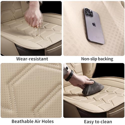 Leather Car Seat Covers Breathable Front Seat Protector Automotive seat Covers Universal Fit for Most Vehicles Cars Trucks SUVs Vans (Beige，2PCS) - color: BEIGE